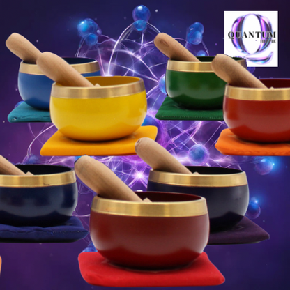 Quantum Chakra 7 Indian Brass Singing Bowl Set